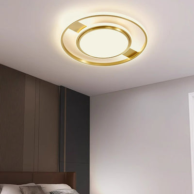 Modern Minimalist Round Circle Rectangle Copper Acrylic Silicone LED Flush Mount Ceiling Light For Living Room