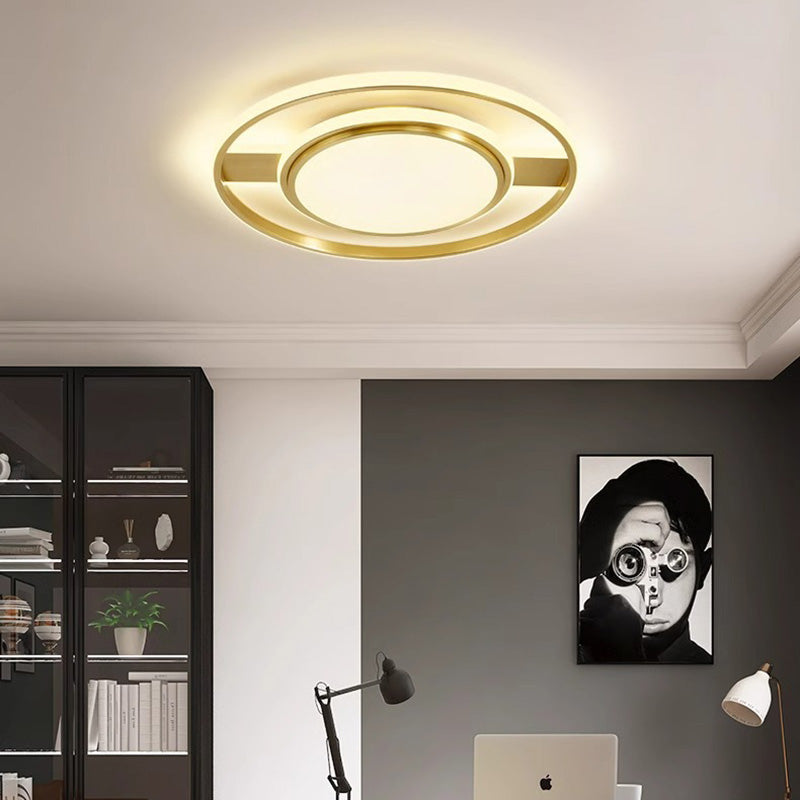 Modern Minimalist Round Circle Rectangle Copper Acrylic Silicone LED Flush Mount Ceiling Light For Living Room