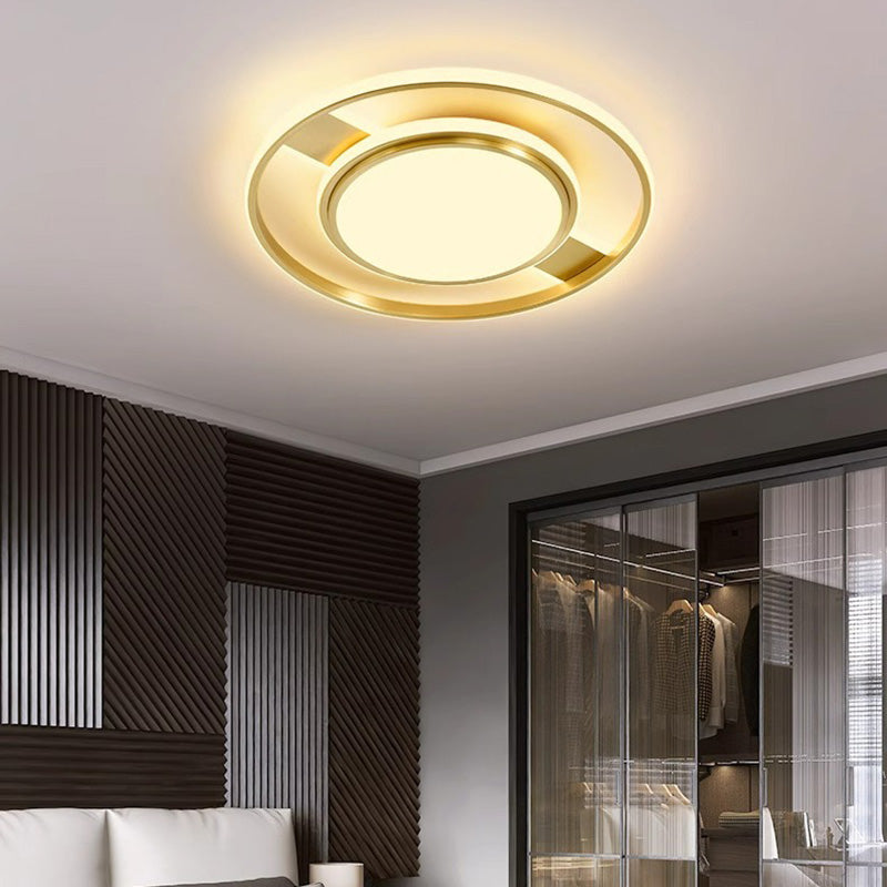 Modern Minimalist Round Circle Rectangle Copper Acrylic Silicone LED Flush Mount Ceiling Light For Living Room