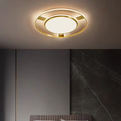 Modern Minimalist Round Circle Rectangle Copper Acrylic Silicone LED Flush Mount Ceiling Light For Living Room