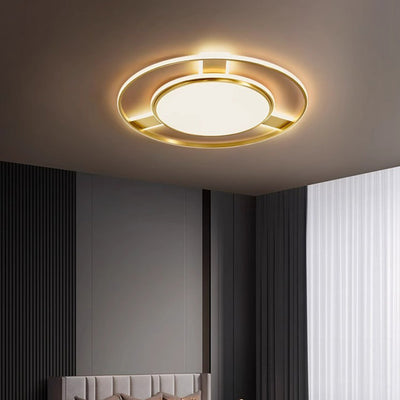 Modern Minimalist Round Circle Rectangle Copper Acrylic Silicone LED Flush Mount Ceiling Light For Living Room