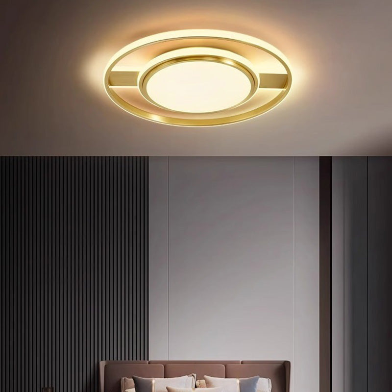 Modern Minimalist Round Circle Rectangle Copper Acrylic Silicone LED Flush Mount Ceiling Light For Living Room