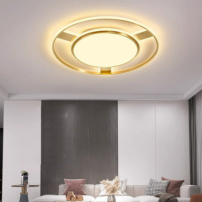 Modern Minimalist Round Circle Rectangle Copper Acrylic Silicone LED Flush Mount Ceiling Light For Living Room