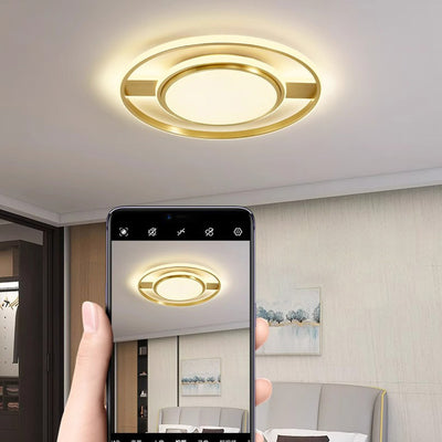 Modern Minimalist Round Circle Rectangle Copper Acrylic Silicone LED Flush Mount Ceiling Light For Living Room