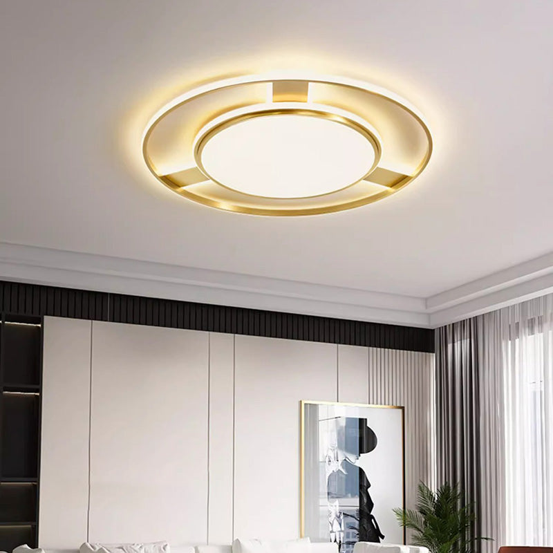 Modern Minimalist Round Circle Rectangle Copper Acrylic Silicone LED Flush Mount Ceiling Light For Living Room