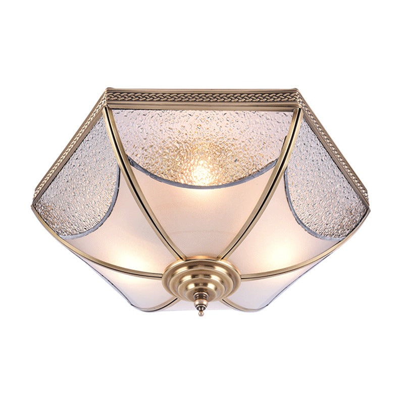 Modern Minimalist Umbrella Striped Disc Carved Copper Glass 3/4/6 Light Flush Mount Ceiling Light For Bedroom