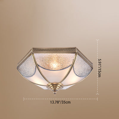 Modern Minimalist Umbrella Striped Disc Carved Copper Glass 3/4/6 Light Flush Mount Ceiling Light For Bedroom