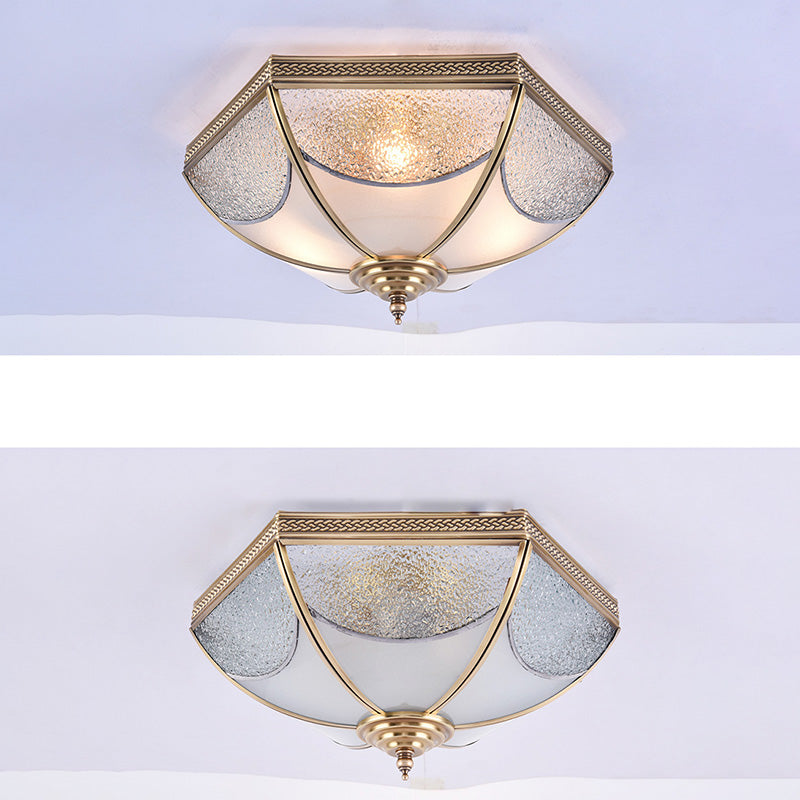 Modern Minimalist Umbrella Striped Disc Carved Copper Glass 3/4/6 Light Flush Mount Ceiling Light For Bedroom