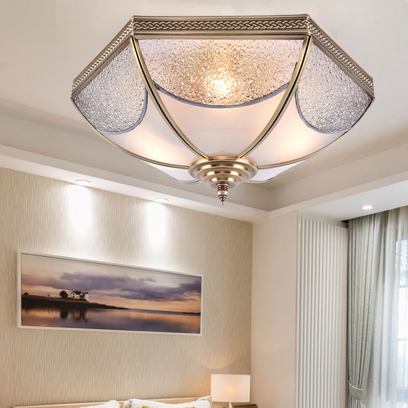 Modern Minimalist Umbrella Striped Disc Carved Copper Glass 3/4/6 Light Flush Mount Ceiling Light For Bedroom