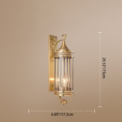 Contemporary Scandinavian Waterproof Cylinder Flare Stripe Copper Glass 1/3/6 Light Outdoor Wall Sconce Lamp For Garden