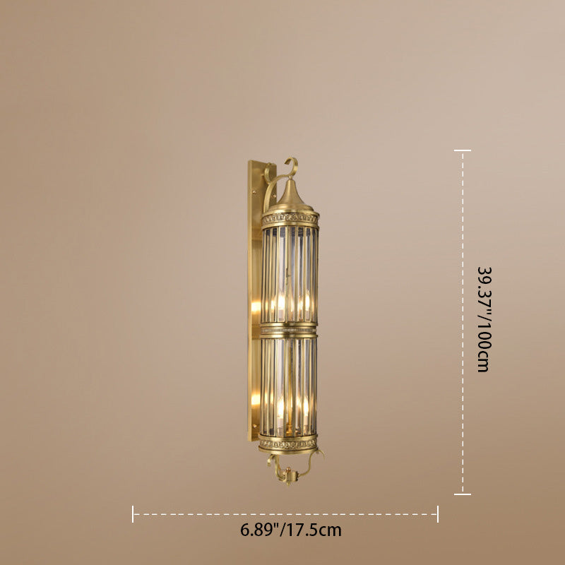 Contemporary Scandinavian Waterproof Cylinder Flare Stripe Copper Glass 1/3/6 Light Outdoor Wall Sconce Lamp For Garden