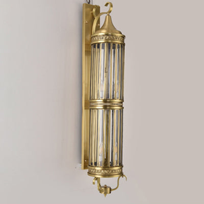 Contemporary Scandinavian Waterproof Cylinder Flare Stripe Copper Glass 1/3/6 Light Outdoor Wall Sconce Lamp For Garden