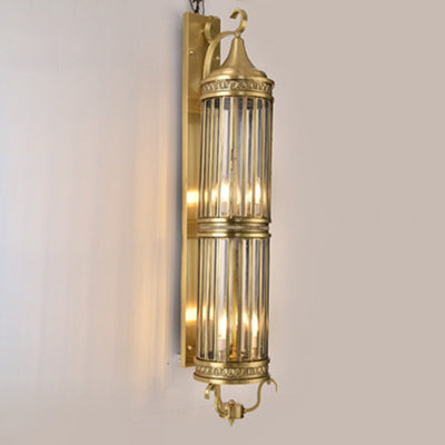 Contemporary Scandinavian Waterproof Cylinder Flare Stripe Copper Glass 1/3/6 Light Outdoor Wall Sconce Lamp For Garden