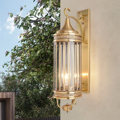 Contemporary Scandinavian Waterproof Cylinder Flare Stripe Copper Glass 1/3/6 Light Outdoor Wall Sconce Lamp For Garden