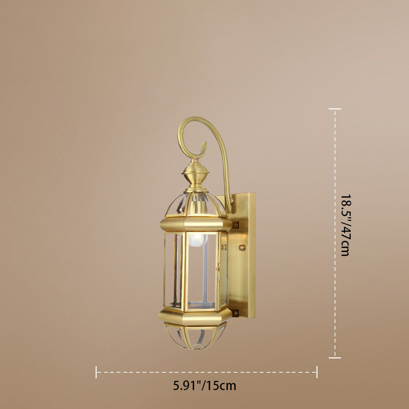 Modern Luxury Waterproof Cylinder Rectangle Half Round Copper Glass 1/3/6 Light Wall Sconce Lamp For Garden