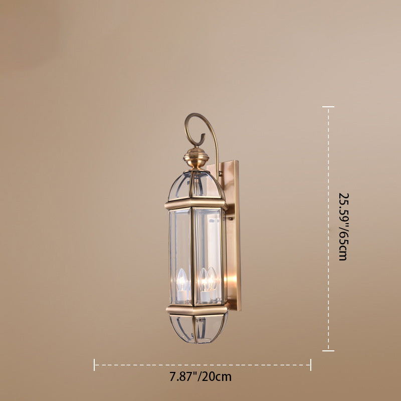 Modern Luxury Waterproof Cylinder Rectangle Half Round Copper Glass 1/3/6 Light Wall Sconce Lamp For Garden