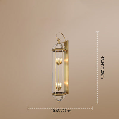 Modern Luxury Waterproof Cylinder Rectangle Half Round Copper Glass 1/3/6 Light Wall Sconce Lamp For Garden