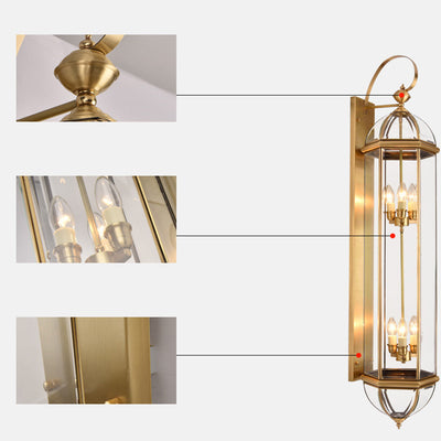 Modern Luxury Waterproof Cylinder Rectangle Half Round Copper Glass 1/3/6 Light Wall Sconce Lamp For Garden