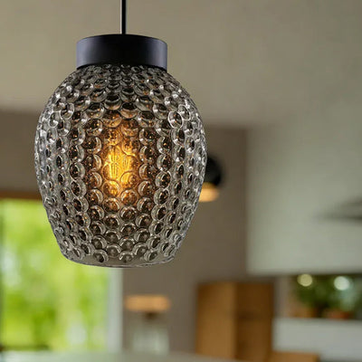 Contemporary Scandinavian Cylinder Oval Honeycomb Iron Glass 1-Light Pendant Light For Bedroom