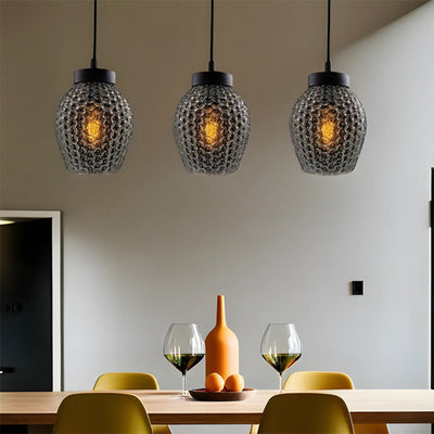 Contemporary Scandinavian Cylinder Oval Honeycomb Iron Glass 1-Light Pendant Light For Bedroom