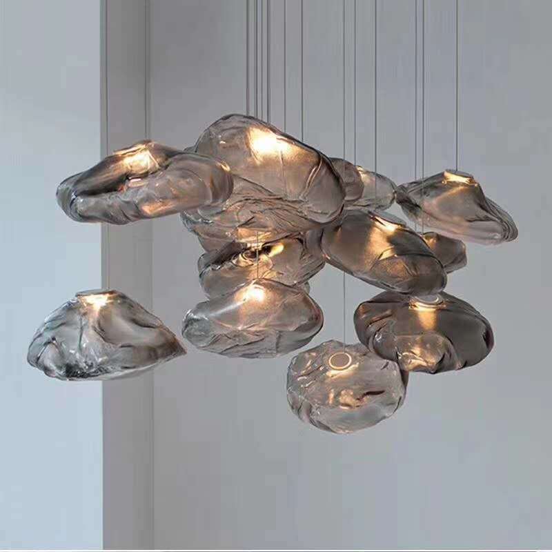 Contemporary Scandinavian Clouds Irregular Iron Glass 1-Light Pendant Light For Living Room