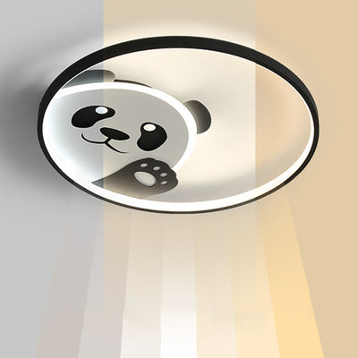 Modern Minimalist Cartoon Panda Round Iron Acrylic LED Flush Mount Ceiling Light For Bedroom