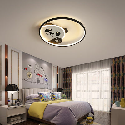 Modern Minimalist Cartoon Panda Round Iron Acrylic LED Flush Mount Ceiling Light For Bedroom