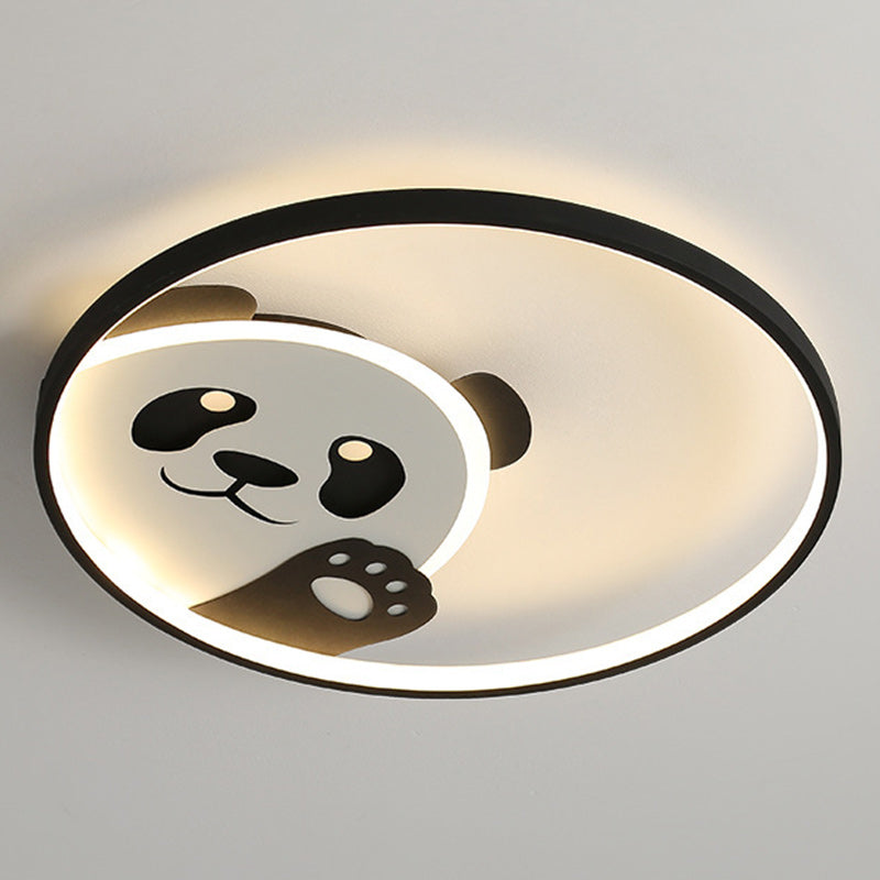 Modern Minimalist Cartoon Panda Round Iron Acrylic LED Flush Mount Ceiling Light For Bedroom