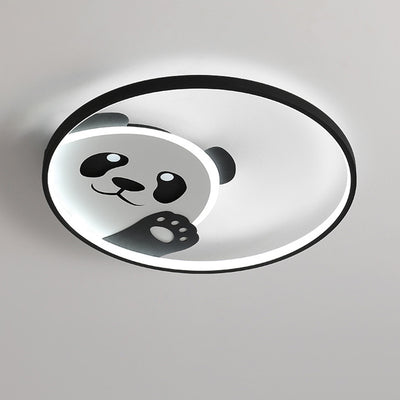 Modern Minimalist Cartoon Panda Round Iron Acrylic LED Flush Mount Ceiling Light For Bedroom