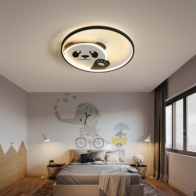 Modern Minimalist Cartoon Panda Round Iron Acrylic LED Flush Mount Ceiling Light For Bedroom