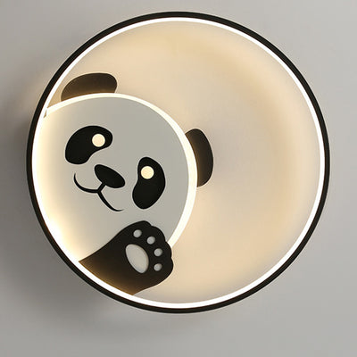 Modern Minimalist Cartoon Panda Round Iron Acrylic LED Flush Mount Ceiling Light For Bedroom