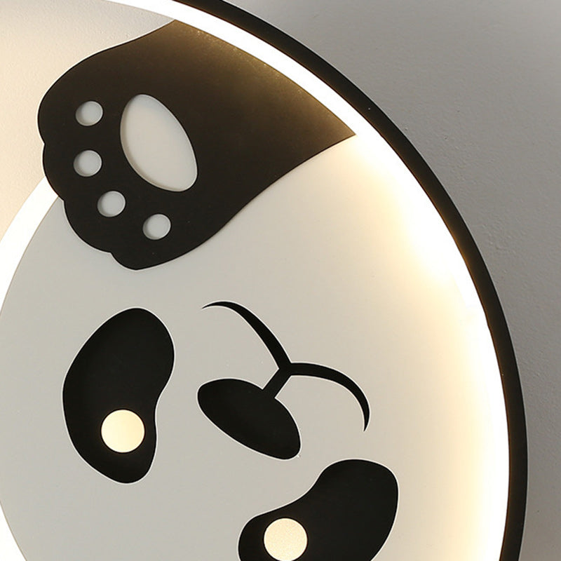 Modern Minimalist Cartoon Panda Round Iron Acrylic LED Flush Mount Ceiling Light For Bedroom