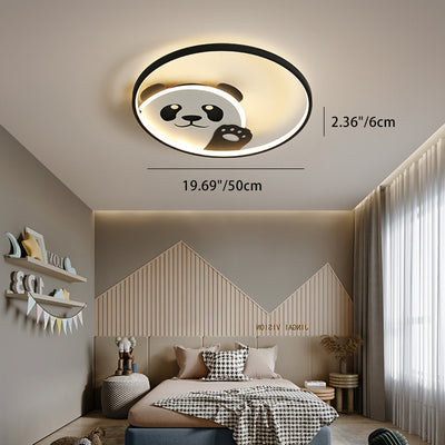 Modern Minimalist Cartoon Panda Round Iron Acrylic LED Flush Mount Ceiling Light For Bedroom