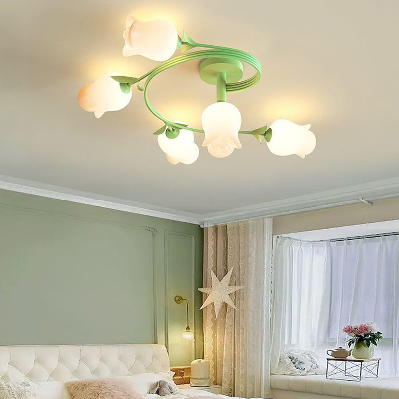 Zeitgenössische kreative Zweig Rose Blume lange Eisen PE 4/5/6/10 Licht Semi-Flush Mount Deckenleuchte für Wohnzimmer 