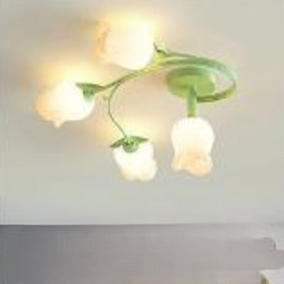 Zeitgenössische kreative Zweig Rose Blume lange Eisen PE 4/5/6/10 Licht Semi-Flush Mount Deckenleuchte für Wohnzimmer 