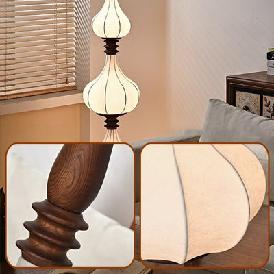 Traditional French Oval Teardrop Onion Multilayer Ash Wood Fabric LED Standing Floor Lamp For Living Room