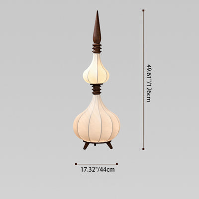 Traditional French Oval Teardrop Onion Multilayer Ash Wood Fabric LED Standing Floor Lamp For Living Room