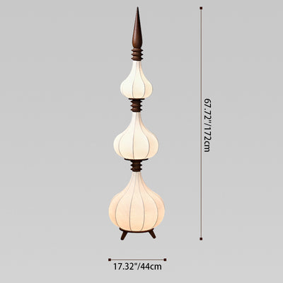 Traditional French Oval Teardrop Onion Multilayer Ash Wood Fabric LED Standing Floor Lamp For Living Room