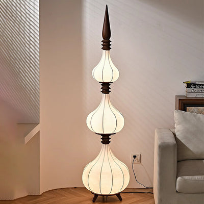 Traditional French Oval Teardrop Onion Multilayer Ash Wood Fabric LED Standing Floor Lamp For Living Room