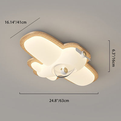 Contemporary Creative Cartoon Airplane Rubberwood PE LED Flush Mount Ceiling Light For Bedroom