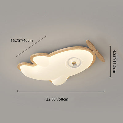 Contemporary Creative Cartoon Airplane Rubberwood PE LED Flush Mount Ceiling Light For Bedroom