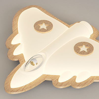 Contemporary Creative Cartoon Airplane Rubberwood PE LED Flush Mount Ceiling Light For Bedroom