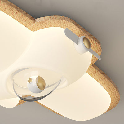 Contemporary Creative Cartoon Airplane Rubberwood PE LED Flush Mount Ceiling Light For Bedroom