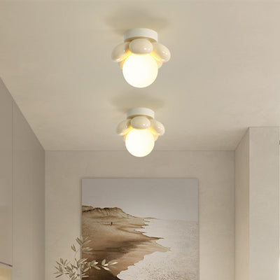 Contemporary Scandinavian Petal Orb Disc Base Iron Resin 1-Light Semi-Flush Mount Ceiling Light For Living Room