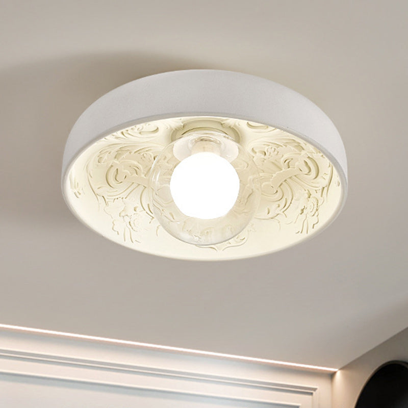 Contemporary Creative Half Round Carved Orb Resin Glass 1-Light Flush Mount Ceiling Light For Living Room