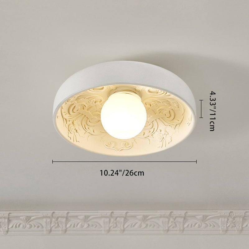 Contemporary Creative Half Round Carved Orb Resin Glass 1-Light Flush Mount Ceiling Light For Living Room