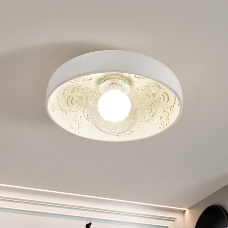 Contemporary Creative Half Round Carved Orb Resin Glass 1-Light Flush Mount Ceiling Light For Living Room