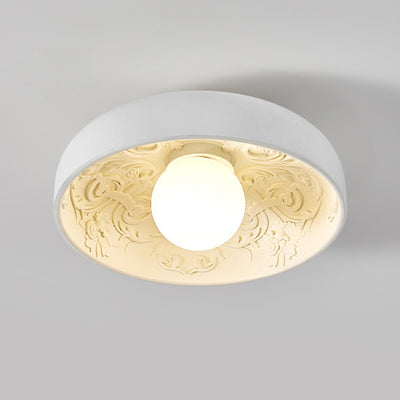 Contemporary Creative Half Round Carved Orb Resin Glass 1-Light Flush Mount Ceiling Light For Living Room