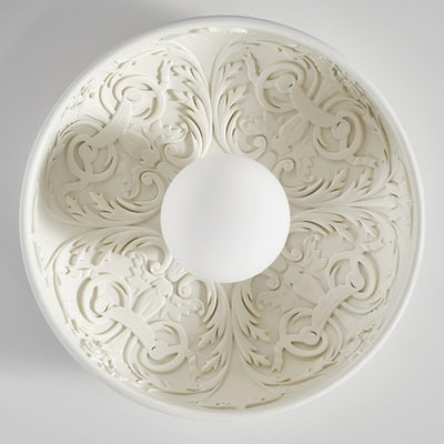 Contemporary Creative Half Round Carved Orb Resin Glass 1-Light Flush Mount Ceiling Light For Living Room