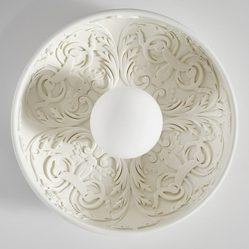 Contemporary Creative Half Round Carved Orb Resin Glass 1-Light Flush Mount Ceiling Light For Living Room